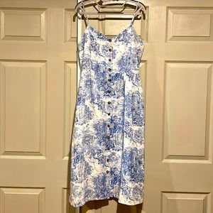 Blue and white spaghetti strap shirt dress.